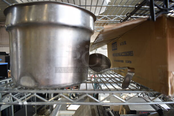 ALL ONE MONEY! Lot of 4 Tiers of Various Items Including Stainless Steel Drop In Bins, Pizza Screens, Stainless Steel Lids. Does Not Include Shelving Unit.  - Image 12 of 12