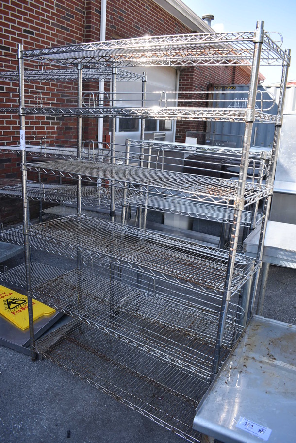 Chrome Finish 6 Tier Wire Shelving Unit. BUYER MUST DISMANTLE. PCI CANNOT DISMANTLE FOR SHIPPING. PLEASE CONSIDER FREIGHT CHARGES. 48x18x73 - Image 1 of 4