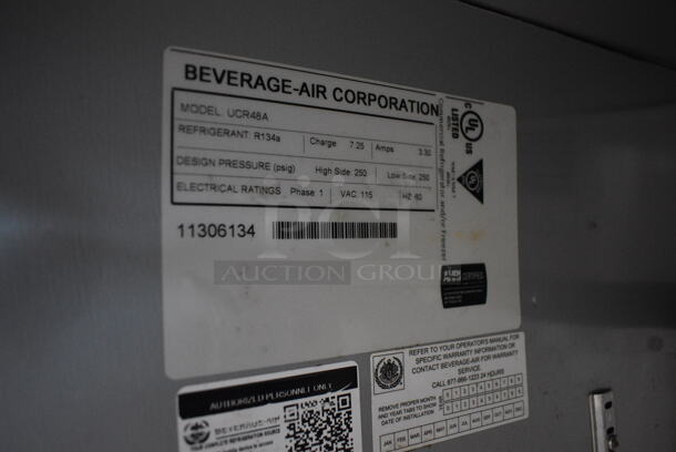 Beverage Air Model UCR48A Stainless Steel Commercial 2 Door Undercounter Cooler on Commercial Casters. 115 Volts, 1 Phase. 48x30x35. Tested and Working! - Image 6 of 6