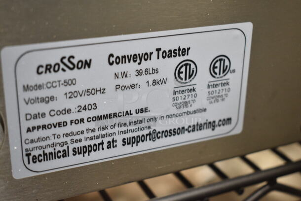 BRAND NEW SCRATCH AND DENT! 2024 Crosson CCT-500 Stainless Steel Commercial Countertop Electric Powered Conveyor Toaster Oven. 120 Volts, 1 Phase. Tested and Working! - Image 6 of 6