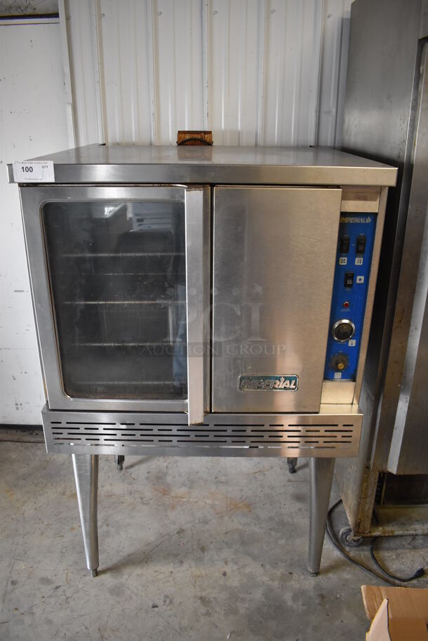 Imperial Stainless Steel Commercial Natural Gas Powered Full Size Convection Oven w/ View Through Door, Solid Door, Thermostatic Controls and Metal Oven Racks on Metal Legs. 38x40x61