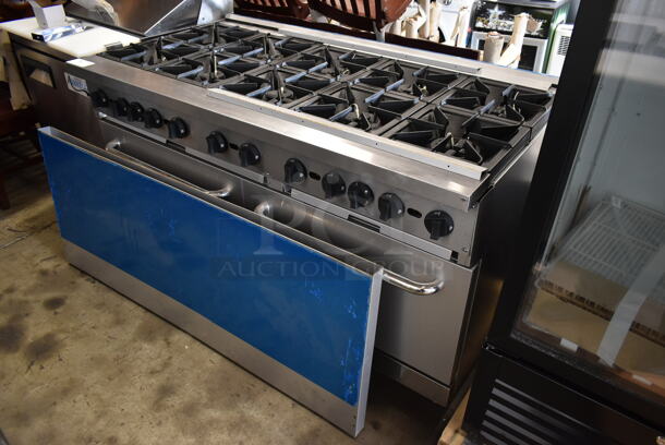 BRAND NEW SCRATCH AND DENT! 2023 Mainstreet 541E60N Stainless Steel Commercial Natural Gas Powered 10 Burner Range w/ 2 Ovens, Over Shelf and Back Splash. Stock Picture Used For Gallery. 360,000 BTU. - Image 11 of 12