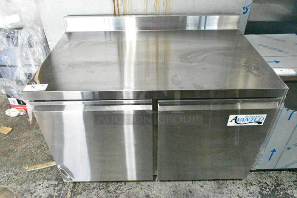 BRAND NEW SCRATCH AND DENT! 2024 Avantco 178SSWT48RHC Stainless Steel 48" Two Door Worktop Refrigerator with 3 1/2" Backsplash on Commercial Casters. 115 Volts, 1 Phase. Tested and Working! - Image 2 of 8