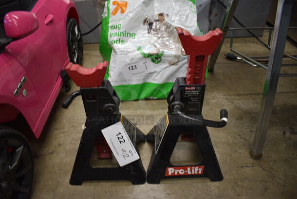 ALL ONE MONEY! Lot of 2 Pro-lift T-6903A Metal 3 Ton Capacity Jack Stands. 7.5x7.5x14.5