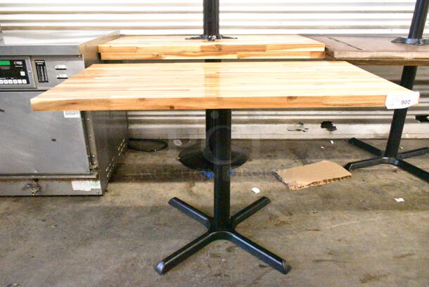 3 Wooden Butcher Block Dining Height Table on Black Metal Table Base. 3 Times Your Bid! - Image 1 of 4