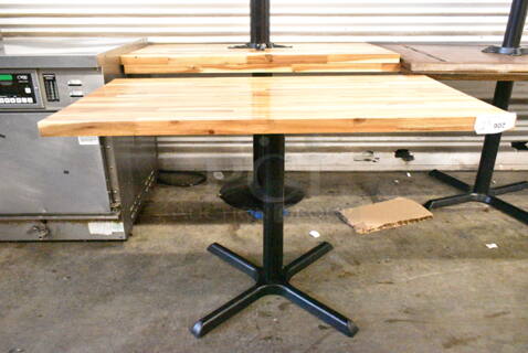 3 Wooden Butcher Block Dining Height Table on Black Metal Table Base. 3 Times Your Bid!
