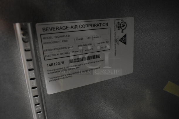 BRAND NEW SCRATCH AND DENT! Beverage Air BB24HC-1-B Stainless Steel Commercial Black Counter Height Solid Door Back Bar Refrigerator on Commercial Casters. 120 Volts, 1 Phase. Tested and Working! - Image 7 of 7