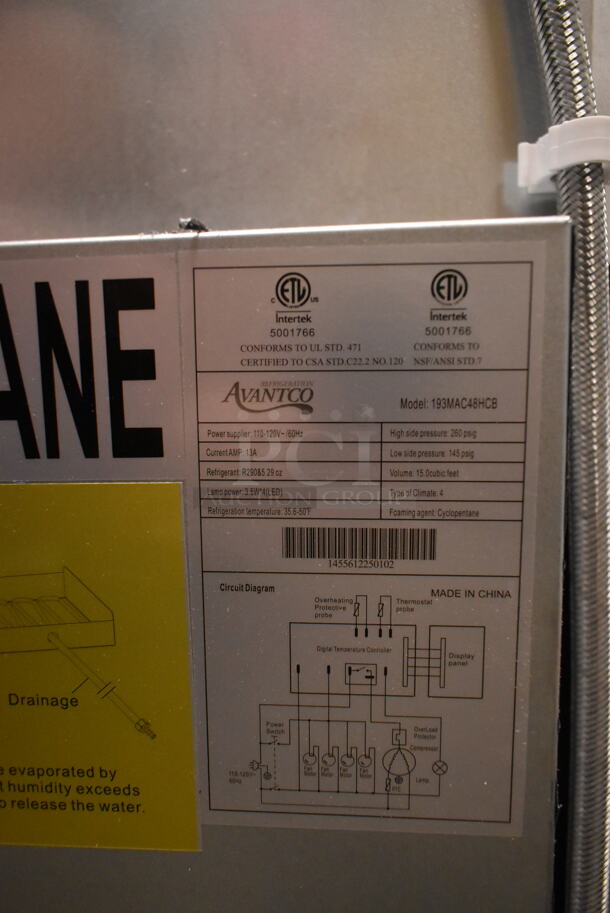 BRAND NEW SCRATCH AND DENT! Avantco 193MAC48HCB  48" Black Vertical Air Curtain Merchandiser. Crack on Left Side. 115 Volts, 1 Phase. Cannot Test Due To Cut Power Cord - Image 5 of 5