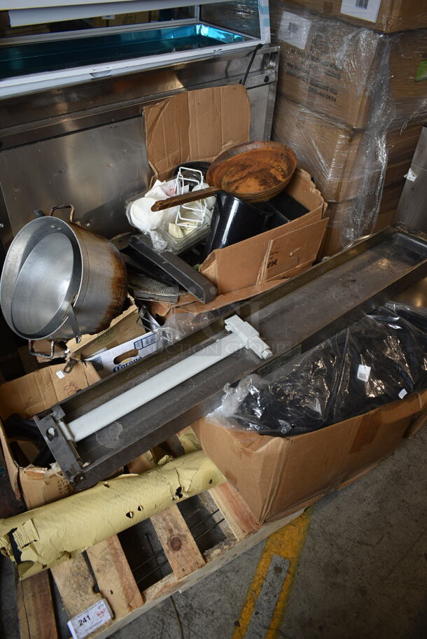 PALLET LOT OF Various Items Including Metal Skillets and Sauce Pans - Image 1 of 4