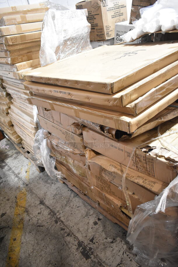 PALLET LOT of 34 BRAND NEW IN BOX! BFM Seating Items; 4 PHH3636BZ-TOP Hampton Outdoor Patio Tabletop, 36" x 36", Aluminum Frame, Bronze Finish; No Base. 30 PHHTB-BZ Hampton Table Base, Dining Height, Cross Base, Powder Coated Aluminum, Bronze Finish. 34 Times Your Bid! - Image 2 of 6
