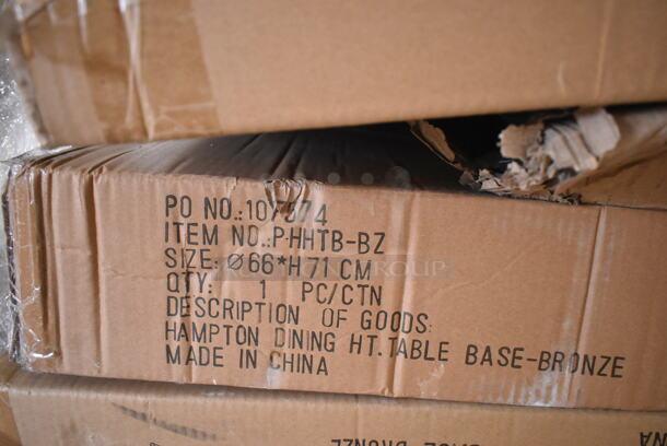 PALLET LOT of 34 BRAND NEW IN BOX! BFM Seating Items; 4 PHH3636BZ-TOP Hampton Outdoor Patio Tabletop, 36" x 36", Aluminum Frame, Bronze Finish; No Base. 30 PHHTB-BZ Hampton Table Base, Dining Height, Cross Base, Powder Coated Aluminum, Bronze Finish. 34 Times Your Bid! - Image 5 of 6