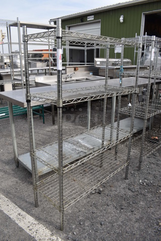 Chrome Finish 4 Tier Wire Shelving Unit. BUYER MUST DISMANTLE. PCI CANNOT DISMANTLE FOR SHIPPING. PLEASE CONSIDER FREIGHT CHARGES. 36x14x55