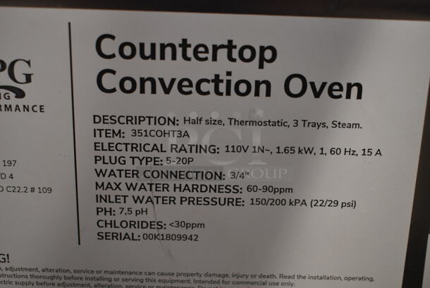 BRAND NEW SCRATCH AND DENT! Cooking Performance Group CPG 351COHT3A Stainless Steel Electric Thermostatic Countertop 3 Tray Half Size Convection Oven with Steam Injection. 110 Volts, 1 Phase. Tested and Working! - Image 6 of 6