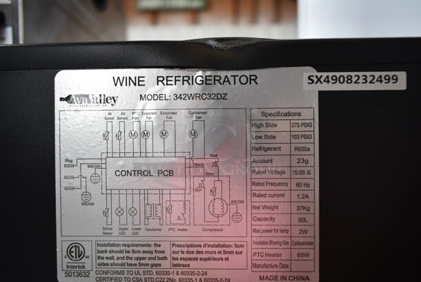 BRAND NEW SCRATCH AND DENT! AvaValley 342WRC32DZ Stainless Steel Dual Temperature Full Glass Door Commercial Wine Cooler Merchandiser. 115 Volts, 1 Phase. Tested and Working! - Image 3 of 6