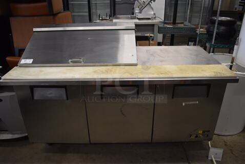 True TSSU-72-18M-B Stainless Steel Commercial Sandwich Salad Prep Table Bain Marie Mega Top on Commercial Casters. 115 Volts, 1 Phase. 75x34x47. Tested and Working!