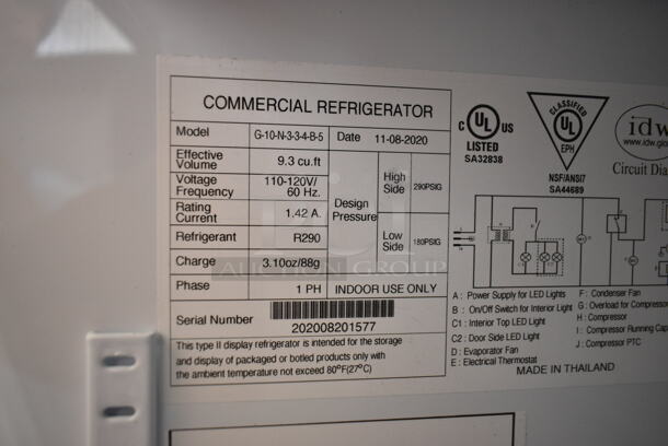 2020 IDW G-10-N-3-3-4-B-5 Metal Commercial Single Door Cooler Merchandiser w/ Poly Racks. 115 Volts, 1 Phase. Tested and Working! - Image 3 of 3
