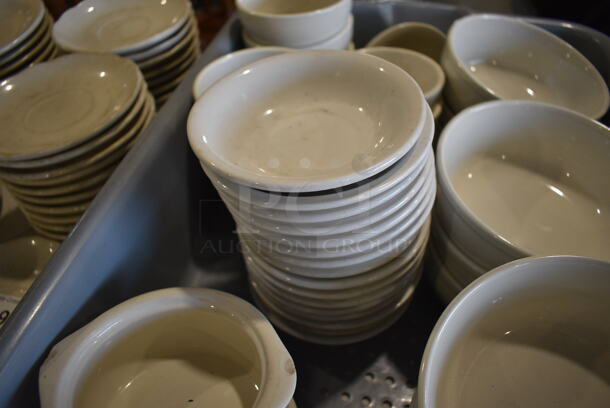 ALL ONE MONEY! Lot of White Ceramic Bowls in Gray Poly Bus Bin! - Image 3 of 5