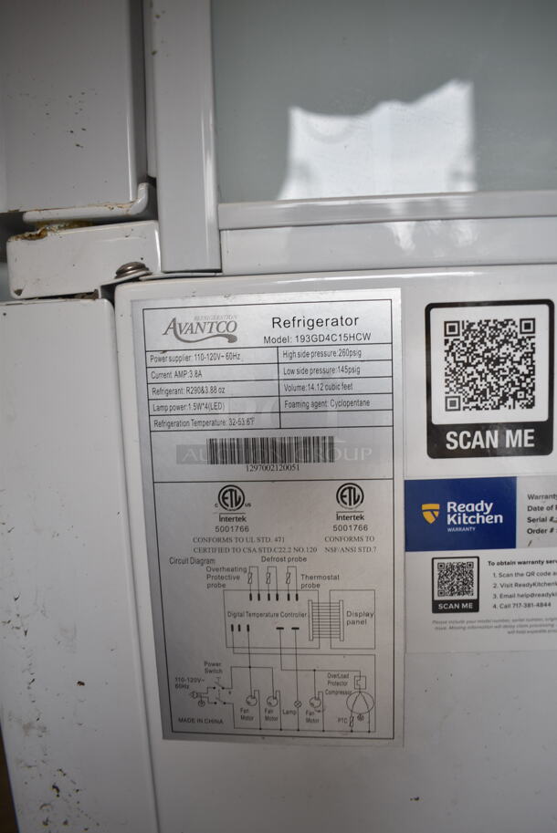 BRAND NEW SCRATCH AND DENT! Avantco 193GD4C15HCW Metal Commercial  White 4-Sided Glass Refrigerated Display Case on Commercial Casters. 110-120 Volts, 1 Phase. Tested and Working! - Image 7 of 7