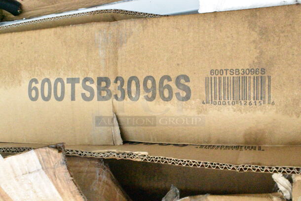 2 BRAND NEW SCRATCH AND DENT! Regency 600TSB3096S 30" x 96" 16-Gauge Stainless Steel Commercial Work Table with 4" Backsplash and Undershelf. 2 Times Your Bid! May Be Missing Pieces. - Image 3 of 4