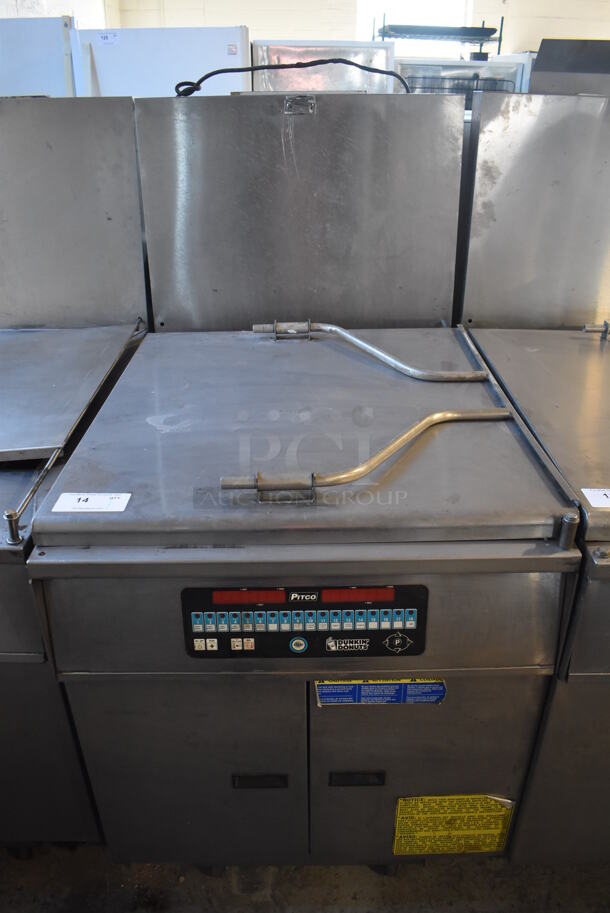 2013 Pitco Frialator DD 24R UFM Stainless Steel Commercial Natural Gas Powered Donut Fryer w/ Grease Trap. 72,000 BTU. 29x43x56 - Image 1 of 8