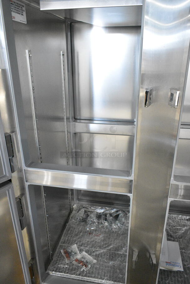 BRAND NEW SCRATCH AND DENT! 2024 Continental 2FNPTHD Stainless Steel Commercial 4 Half Size Door Reach In Freezer w/ Poly Coated Racks and Commercial Casters. 115 Volts, 1 Phase. Tested and Working! - Image 4 of 9