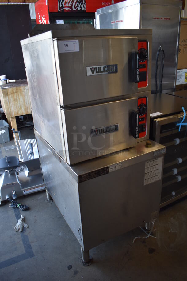Vulcan C24GA10 Stainless Steel Commercial Floor Style Natural Gas Powered Double Deck Steam Cabinet. 125,000 BTU.  - Image 2 of 6