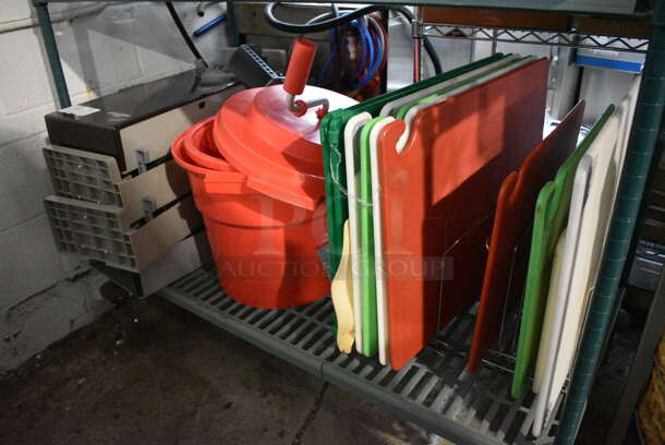 ALL ONE MONEY! Tier Lot of Various Items Including Salad Spinner, Cutting Boards and Plasticware Dispensers!