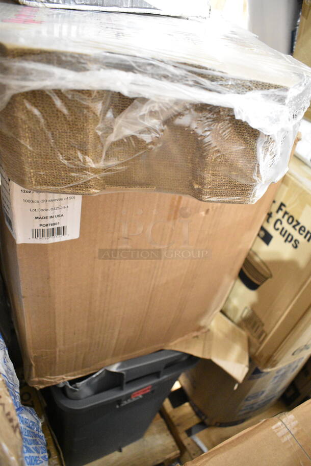 PALLET LOT of 30 BRAND NEW Boxes Including Dart 90HTPF1VR 9" x 9" x 3" White Foam Square Vented Take Out Container with Perforated Hinged Lid - 200/Case, 130WHSSPOONW Choice White Extra Heavy Weight Wrapped Plastic Soup Spoon - 1000/Case, 500CC24 Choice Clear PET Customizable Plastic Cold Cup - 24 oz. - 600/Case, 130BKFKSH Choice Black Heavy Weight Wrapped Plastic Cutlery Pack - 500/Case, 500TO883 Choice 8" x 8" x 3" Microwaveable 1-Compartment Black / Clear Plastic Hinged Container - 100/Case, CERAM18 American Metalcraft CERAM18 18" White Ceramic Pizza Serving Tray, 485UPG7WH EcoChoice 7 3/4" Giant White Unwrapped Paper Straw - 2800/Case, 712LJSAUTDSP Lavex Select Translucent Black Auto Paper Towel Dispenser with Motion Sensor, Corrugated Pizza Boxes, 4 Box 5001BNAPNAT EcoChoice 1-Ply Natural Kraft Beverage / Cocktail Napkin - 4000/Case. 30 Times Your Bid!  - Image 3 of 12