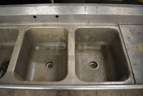 Stainless Steel Commercial 3 Bay Sink w/ Dual Drainboards. Does Not Have Legs. 90x28x24. Bays 16x20x12. Drainboards 16x23x1 - Image 3 of 5