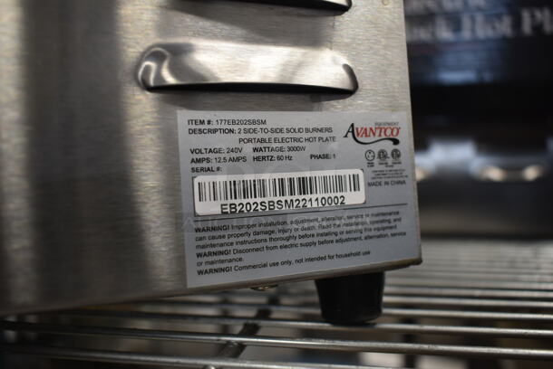 LIKE NEW! Avantco 177EB202SBSM Stainless Steel Countertop Double Burner Solid Top  Portable Electric Side-by-Side Hot Plate. Unit Has Only Been Used a Few Times! Tested and Working! - Image 9 of 9