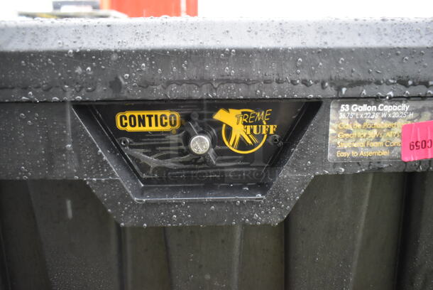 BRAND NEW SCRATCH AND DENT! Contico Xtreme Tuff 3725 Pro TuffBin 36 3/4" x 22 3/4" x 20 1/4" 50 Gallon Black Polypropylene Toolbox with Keyed Lock. See Pictures for Side Damage.  - Image 3 of 5