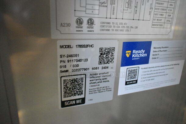 BRAND NEW SCRATCH AND DENT! 2024 Avantco 178SS2FHC Stainless Steel Commercial 2 Door Reach In Cooler w/ Poly Coated Racks. 115 Volts, 1 Phase. Tested and Does Not Power On - Image 4 of 6