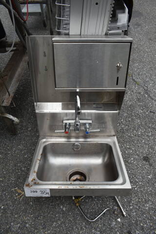 Stainless Steel Commercial Single Bay Wall Mount Sink w/ Faucet, Handles and Cabinet.