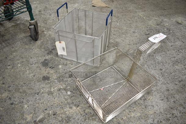 2 BRAND NEW SCRATCH AND DENT! Items; 119P980009 Anets P9800-09 13 3/4" x 12 1/4" x 5 1/2" Full Size Fryer Basket with Front Hook and 119P980079 Anets P9800-79 12" x 12" x 9" Stainless Steel Bulk Pasta Basket. 2 Times Your Bid! - Image 1 of 6