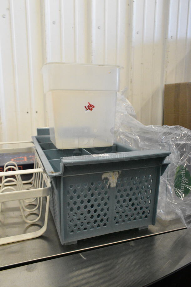 ALL ONE MONEY! Lot of 5 Poly Items; Beverage Holder Dispenser, Silverware Bin, Bowl and Drop In Bin.  - Image 4 of 6