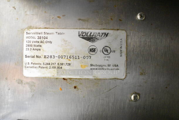 Vollrath 38104 Stainless Steel Commercial Floor Style Electric Powered 4 Bay Steam Table on Commercial Casters. 120 Volts, 1 Phase. Cannot Test Due To Plug Style - Image 9 of 9