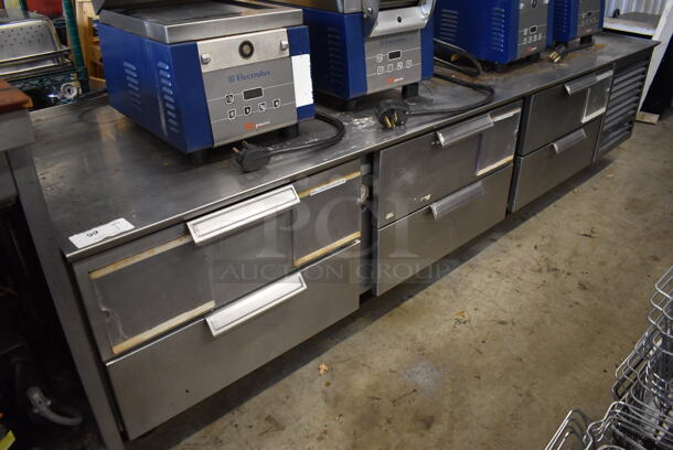 Stainless Steel Commercial 6 Drawer Chef Base on Commercial Casters. 105x34x25. Tested and Powers On But Does Not Get Cold