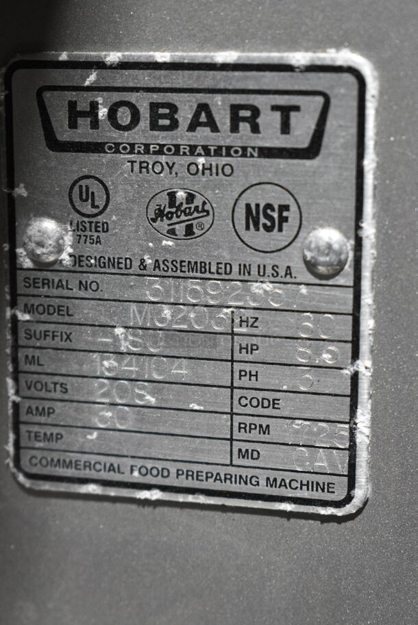 2019 Hobart MG2032 Metal Commercial Floor Style Electric Powered Meat Mixer Grinder w/ Foot Pedal on Commercial Casters. 208 Volts, 3 Phase. Tested and Working! - Image 6 of 6