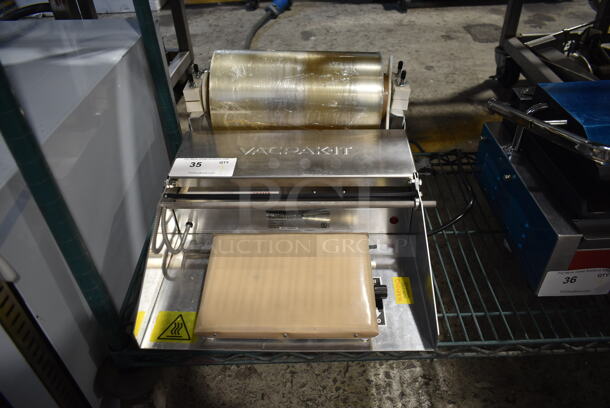 BRAND NEW SCRATCH AND DENT! Vacpak-it 186WM12 Stainless Steel Commercial Countertop 12" Single Roll Film Wrapping Machine. 115 Volts, 1 Phase.  Tested and Working! - Image 1 of 5
