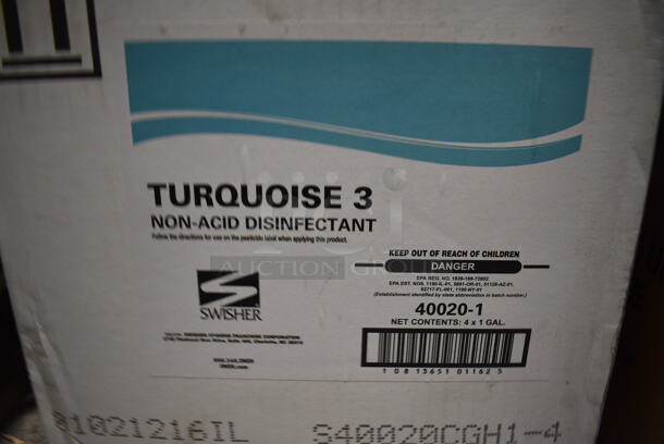 12 BRAND NEW IN BOX Swisher Turquoise 3 Non Acid Disinfectant Jugs. 6x6x12. 12 Times Your Bid! - Image 2 of 3