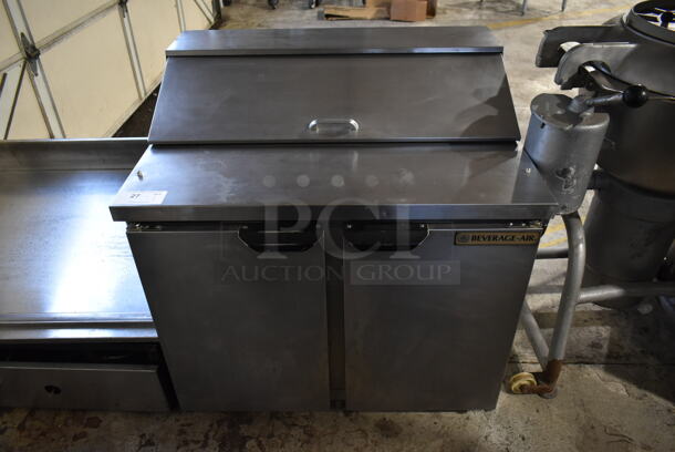Beverage Air SPE36-10 Stainless Steel Commercial Sandwich Salad Prep Table Bain Marie Mega Top on Commercial Casters. 115 Volts, 1 Phase. Tested and Powers On But Does Not Get Cold
