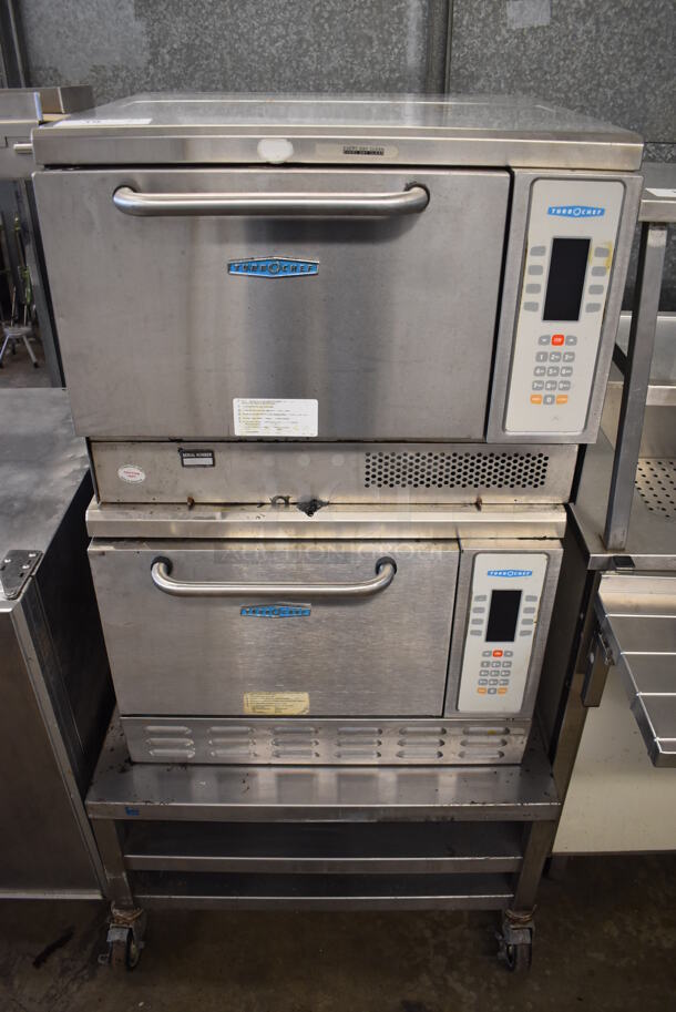 2 Turbochef NGC Stainless Steel Commercial Electric Powered Rapid Cook Oven on Stainless Steel Equipment Stand w/ Commercial Casters. 208/240 Volts, 1 Phase. 30x30x55. 2 Times Your Bid! - Image 1 of 10