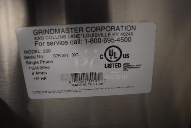 Grindmaster 250 Stainless Steel Commercial Countertop Coffee Bean Grinder. 115 Volts, 1 Phase. 8x14x28. Tested and Working! - Image 7 of 7