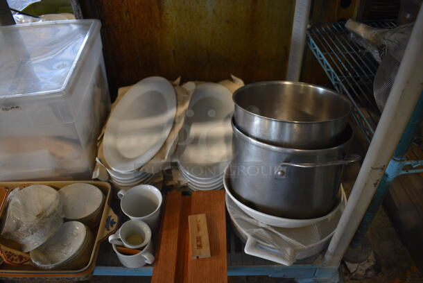 ALL ONE MONEY! Metro Lot of 4 Tiers of Various Items Including Ceramic Dishes, Scraper, Metal Bowls and Poly Bins. Does Not Include Metro Shelving Unit - Image 9 of 12