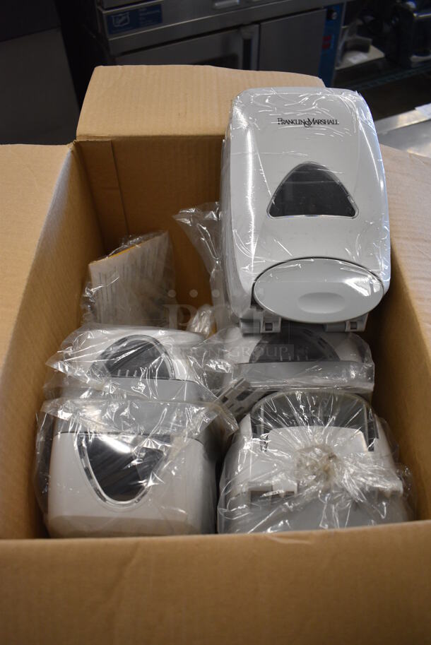 6 BRAND NEW White and Gray Poly Wall Mount Soap Dispensers. 5.5x4.5x11. 6 Times Your Bid! - Image 2 of 4