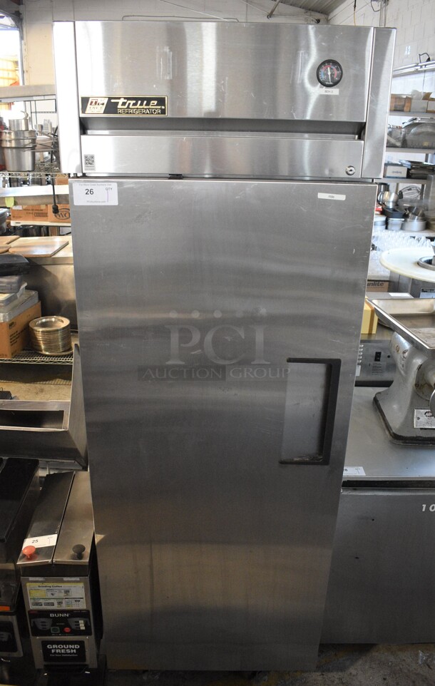 2013 True TG1R-1S ENERGY STAR Stainless Steel Commercial Single Door Reach In Cooler w/ Poly Coated Racks on Commercial Casters. 115 Volts, 1 Phase. 29x35x83. Tested and Working! - Image 1 of 5