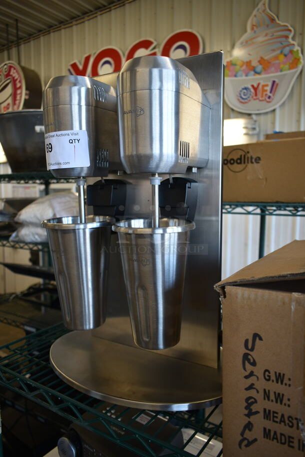 BRAND NEW SCRATCH AND DENT! Avantco DM-B-21C Stainless Steel Commercial Countertop 2 Head Milkshake Mixer w/ 2 Mixing Cups. 110-120 Volts, 1 Phase. Tested and Working! - Image 5 of 11