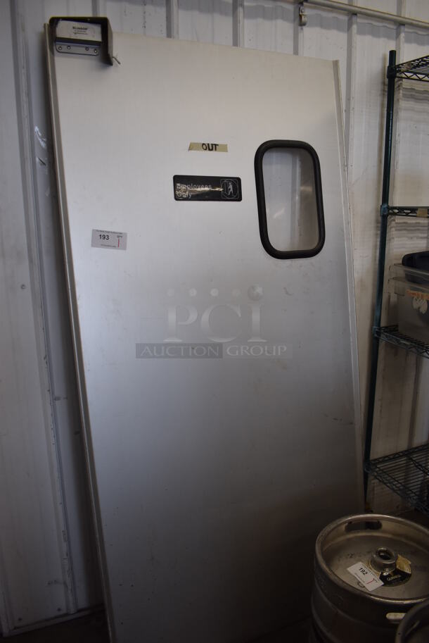 Eliason Metal Swinging Kitchen Door w/ View Through Window. 39.5x2x79 - Image 1 of 4