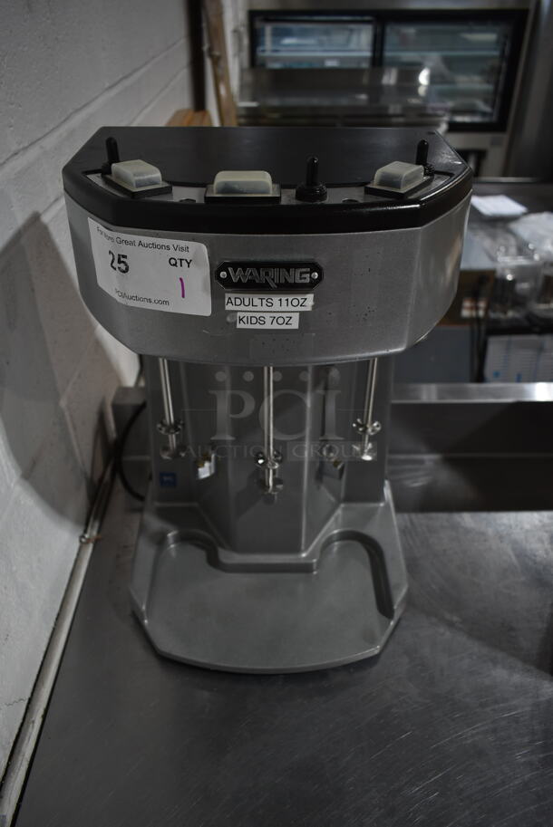 2016 Waring WDM360 Metal Commercial Commercial Countertop 3 Head Drink Mixer. 120 Volts, 1 Phase. Tested and Left Head Is Working But Other Two Do Not Move