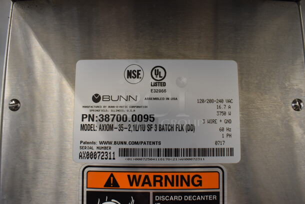 2017 Bunn AXIOM-35-2 Stainless Steel Commercial Countertop 2 Burner Coffee Machine. 120/208-240 Volts, 1 Phase. 8x19x24 - Image 6 of 7